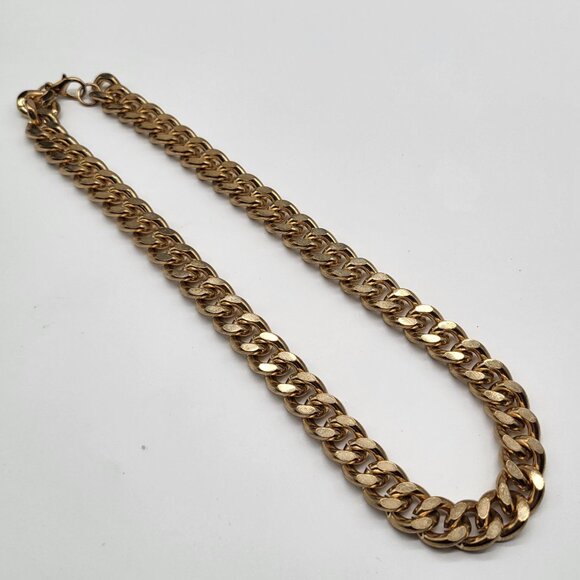 Chunky Thick Gold Tone Chain Link Necklace 14 inch - Picture 2 of 8